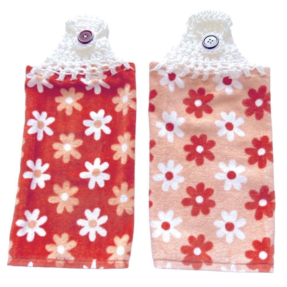 HAND CRAFTED Crochet Top Colorful Floral Hanging Kitchen or Bathroom Hand Towels